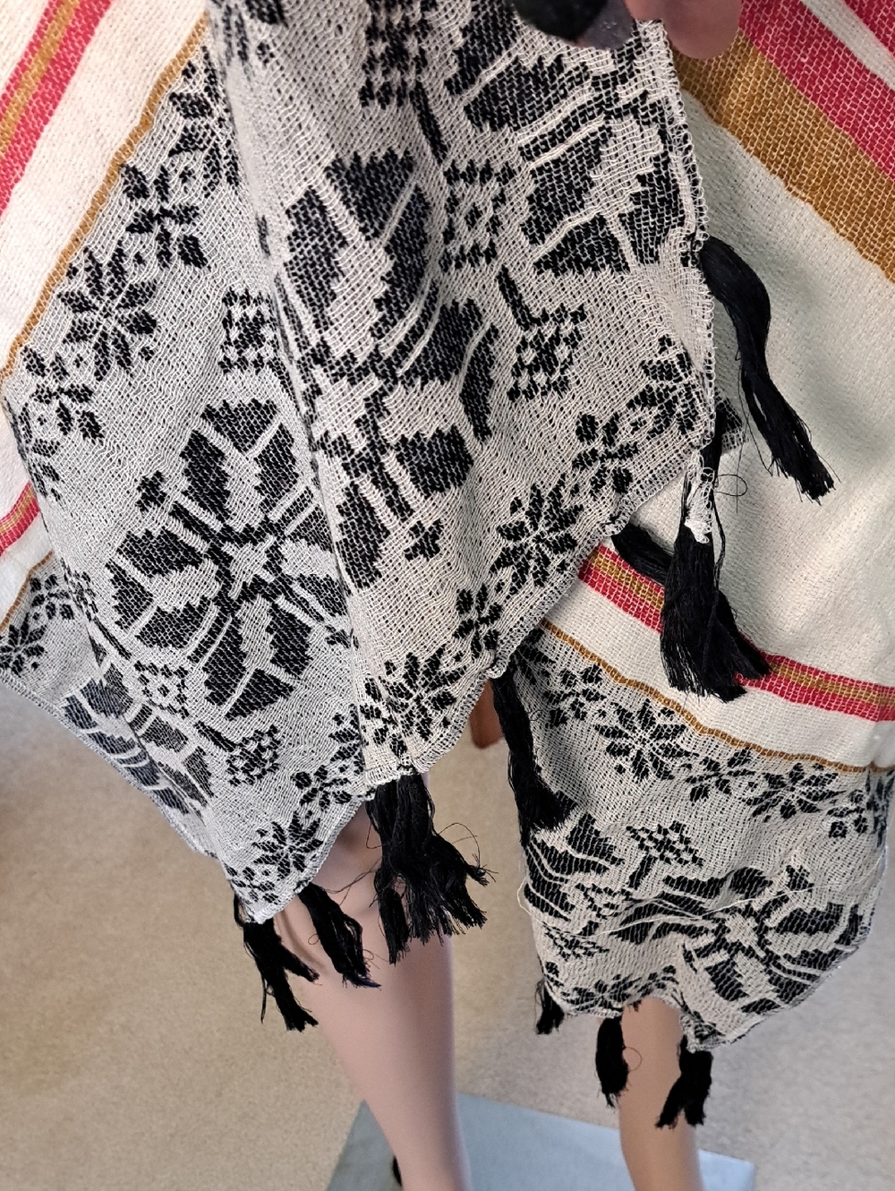 Raj Open-Weave Layering Shawl in Black, Cream & Red - Picture 4 of 8